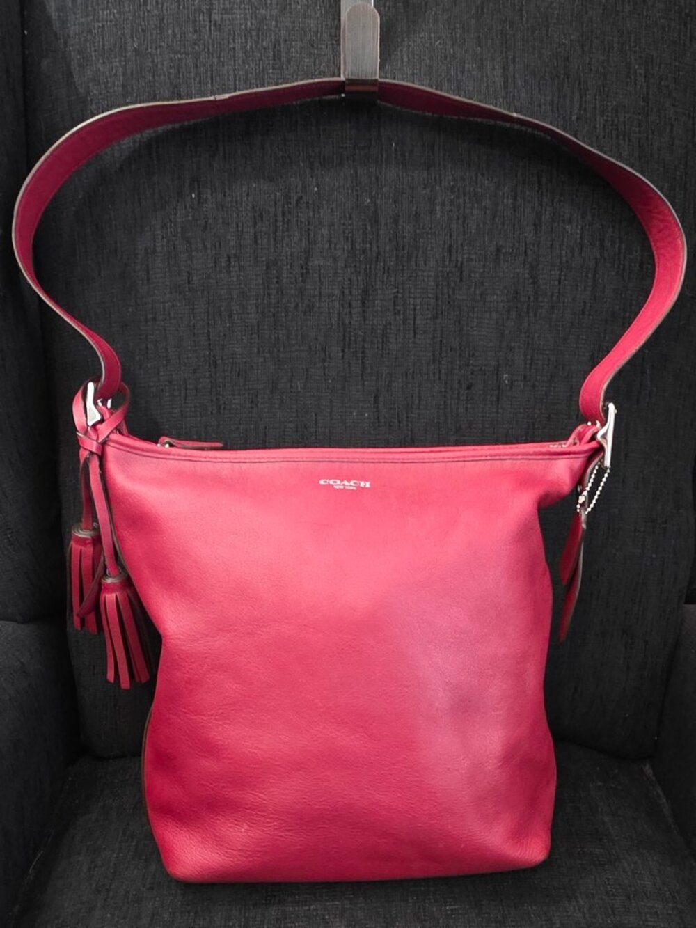 Coach Red Leather Legacy Bucket Bag with Tassels